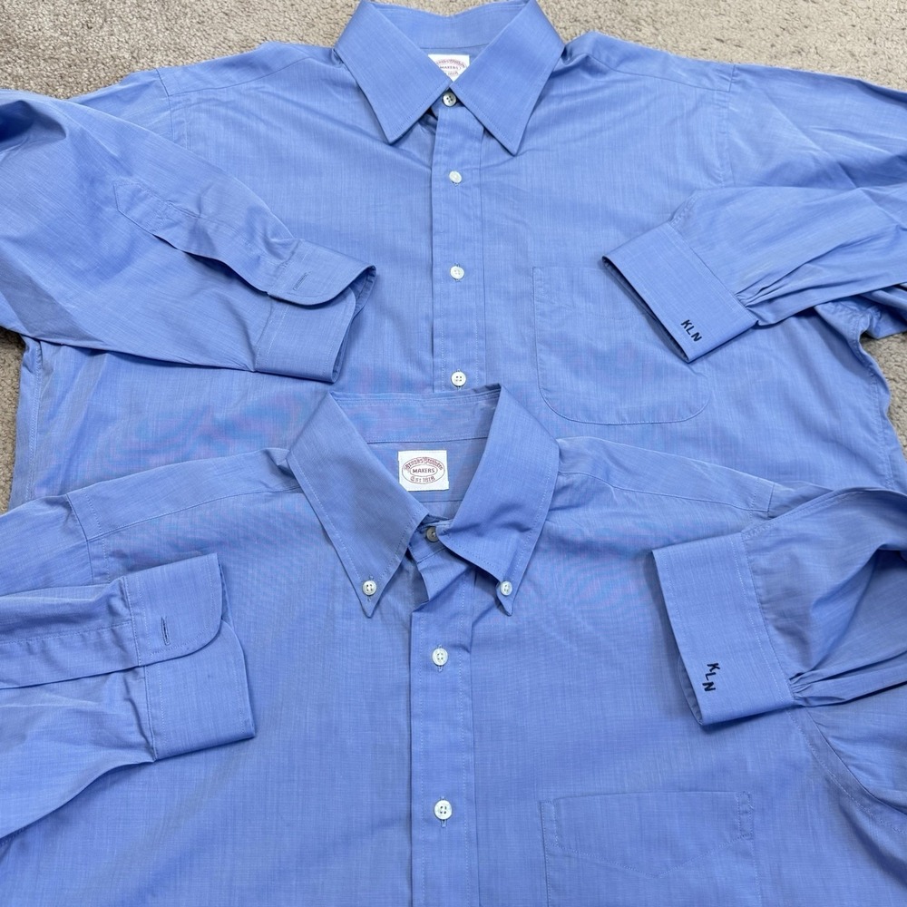 Brooks Brothers Makers Shirt Lot‎ of 2 Mens XXL Blue Button Down KLN Embroidered